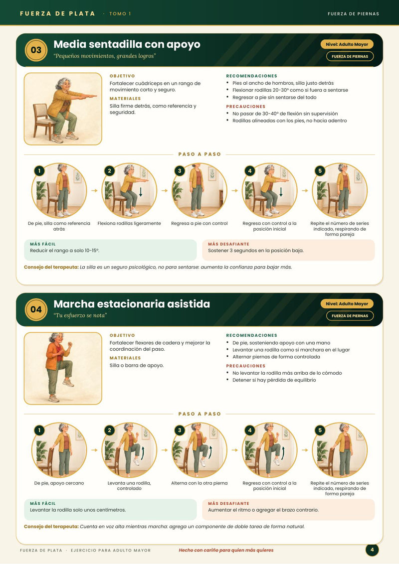 Ficha de fuerza de piernas con paso a paso ilustrado