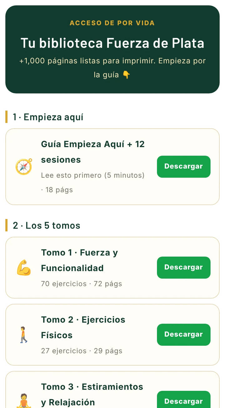Página de descargas que recibes después de comprar