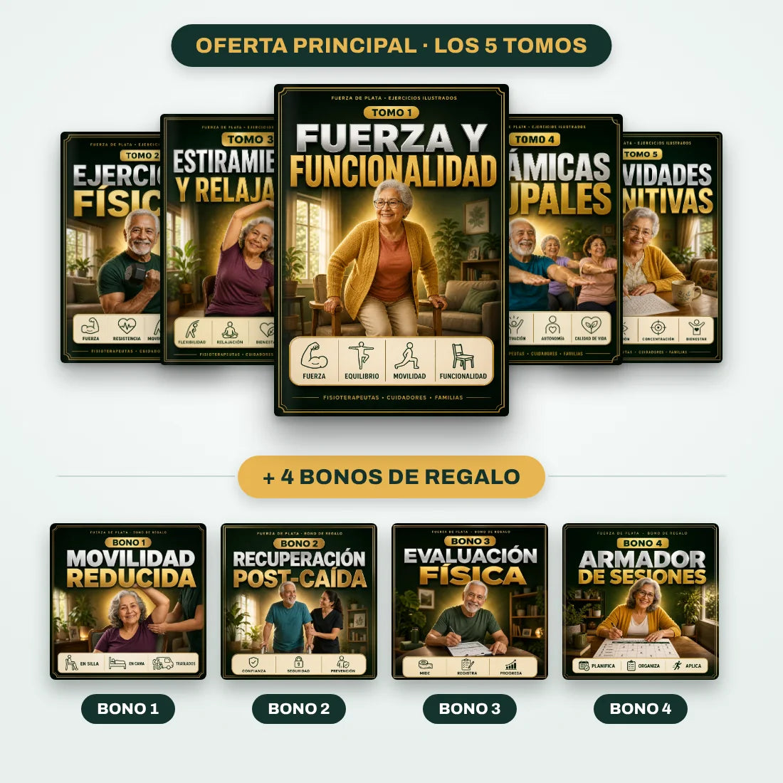 Oferta principal: los 5 tomos, más 4 bonos de regalo
